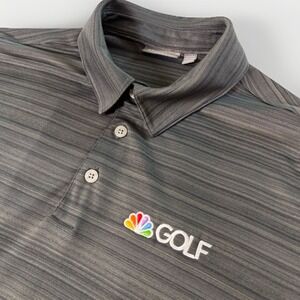Ashworth NBC Golf Polo Shirt Mens Medium Gray Striped Short Sleeve Performance